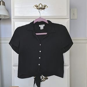Silk Cropped Collared Button Down